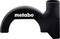 Dust guard for angle grinder, black, with white "metabo" company logo. Used for dust reduction during grinding.