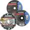 Three Metabo cutting discs: 'Flexiarapid super' for stainless steel, 'Combinator' for various materials, 'Universal professional' for stone.
