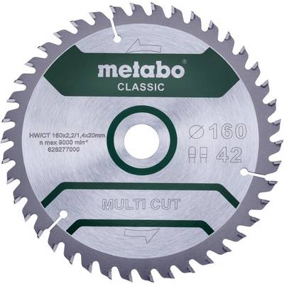 Metabo Classic Multi Cut circular saw blade with 42 teeth, 160 mm diameter, and 20 mm bore, shown front-on.