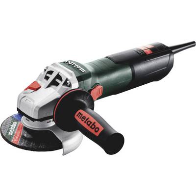 An electric angle grinder with a side handle, identifiable by its green casing and black grinding disc.