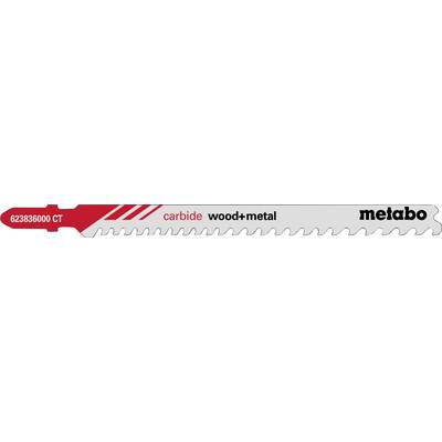 Metabo carbide wood+metal saw blade with red label showing model number 628360000 CT.