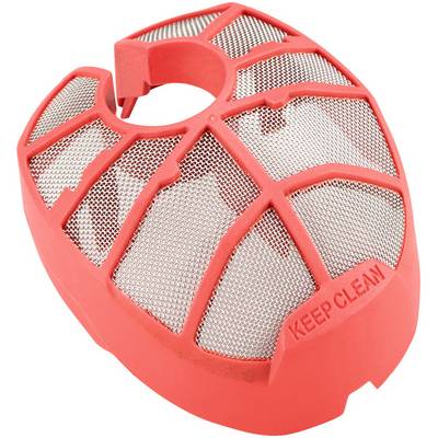 Red mesh vacuum cleaner filter with 'KEEP CLEAN' embossed on the housing, shown on a white background.