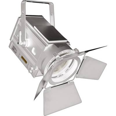 'A silver spotlight with adjustable flaps for light direction, suitable for stage lighting.'