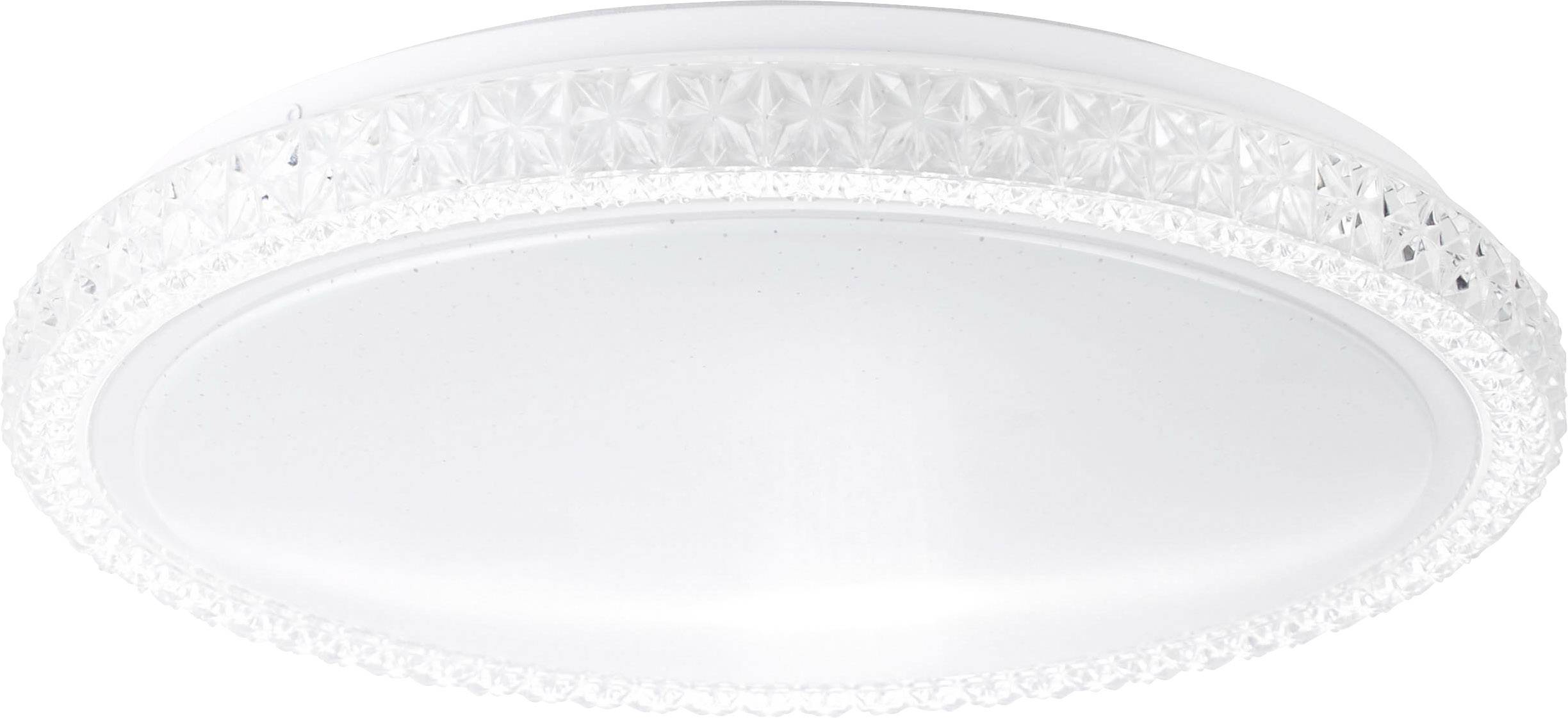 Round, flat ceiling light with a transparent border and structured design.