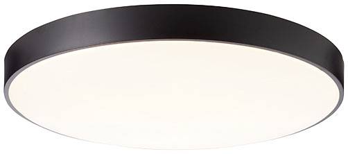 Round, flat LED ceiling light with a black border and white illumination area, suitable for modern interior spaces.