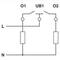 'Circuit diagram shows two switches O1 and O2 connected in series with a voltage source UB1, linked to a circuit with live (L) and neutral (N) conductors.'
