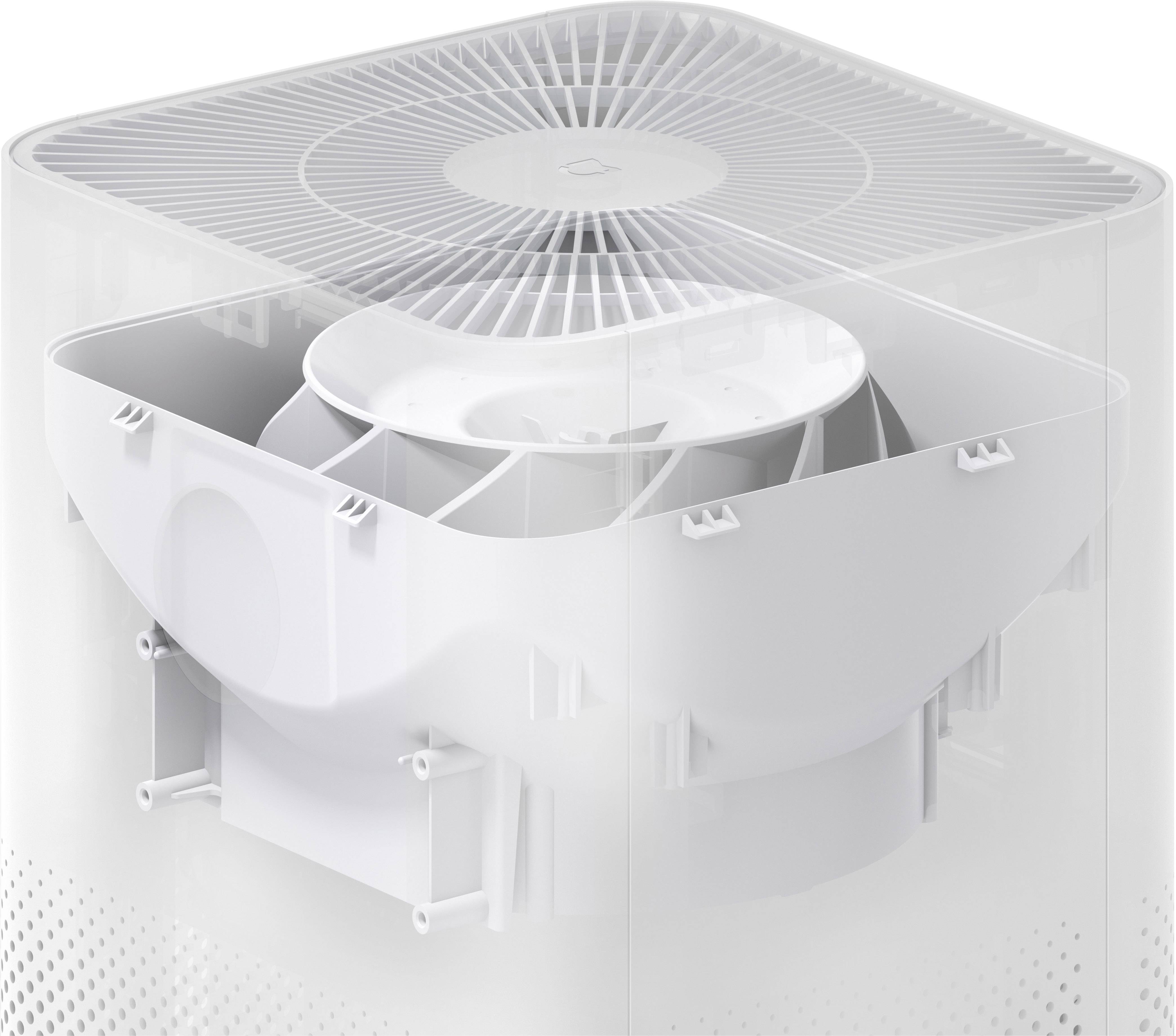 Air purifier with removed cover reveals the interior and fan mechanism. Suitable for improving indoor air quality.