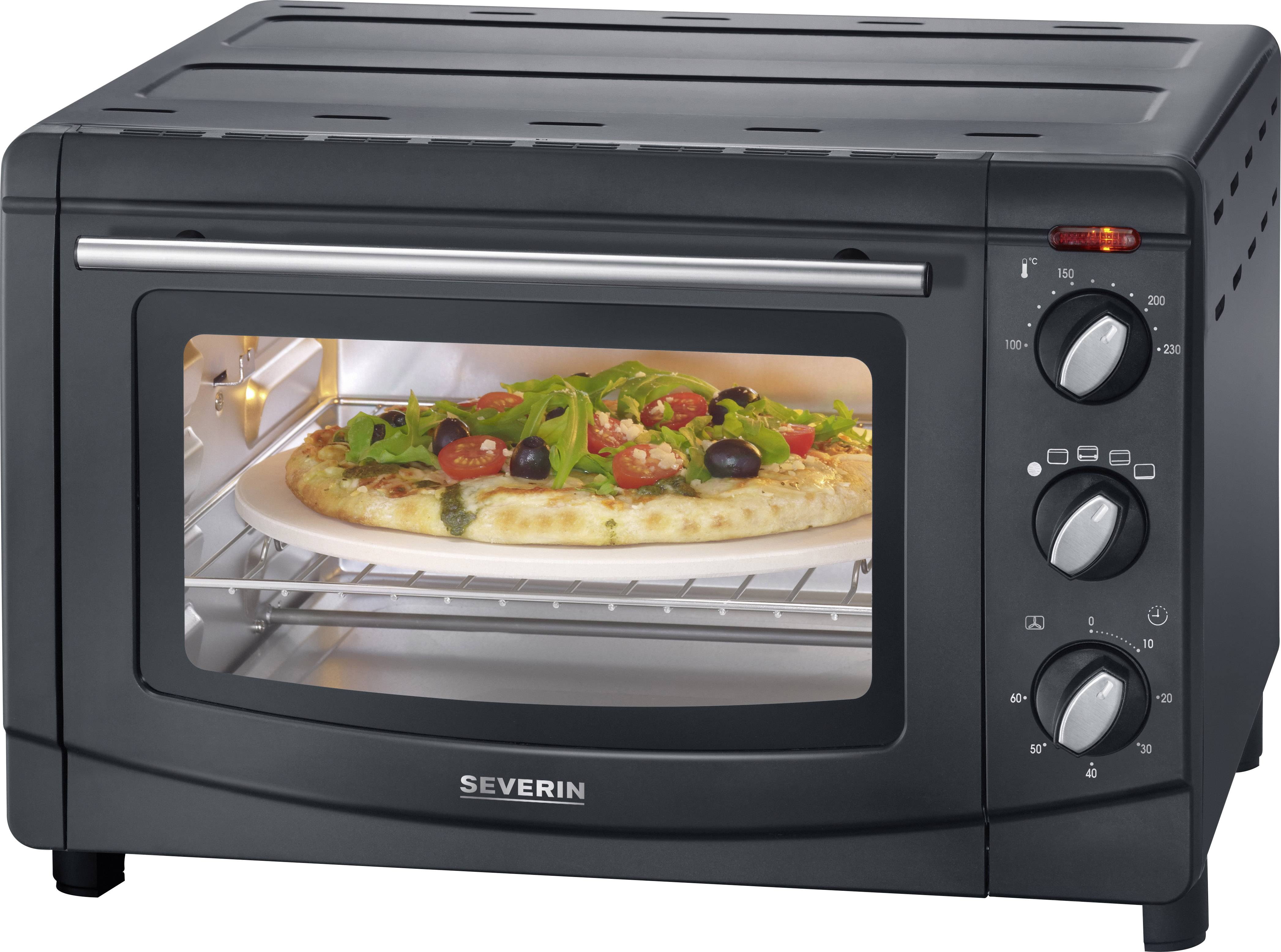 Severin TO 2068 Mini oven with manual temperature settings, Timer function, corded, with skewer, Fan-assisted oven, with pizza stone 20 l