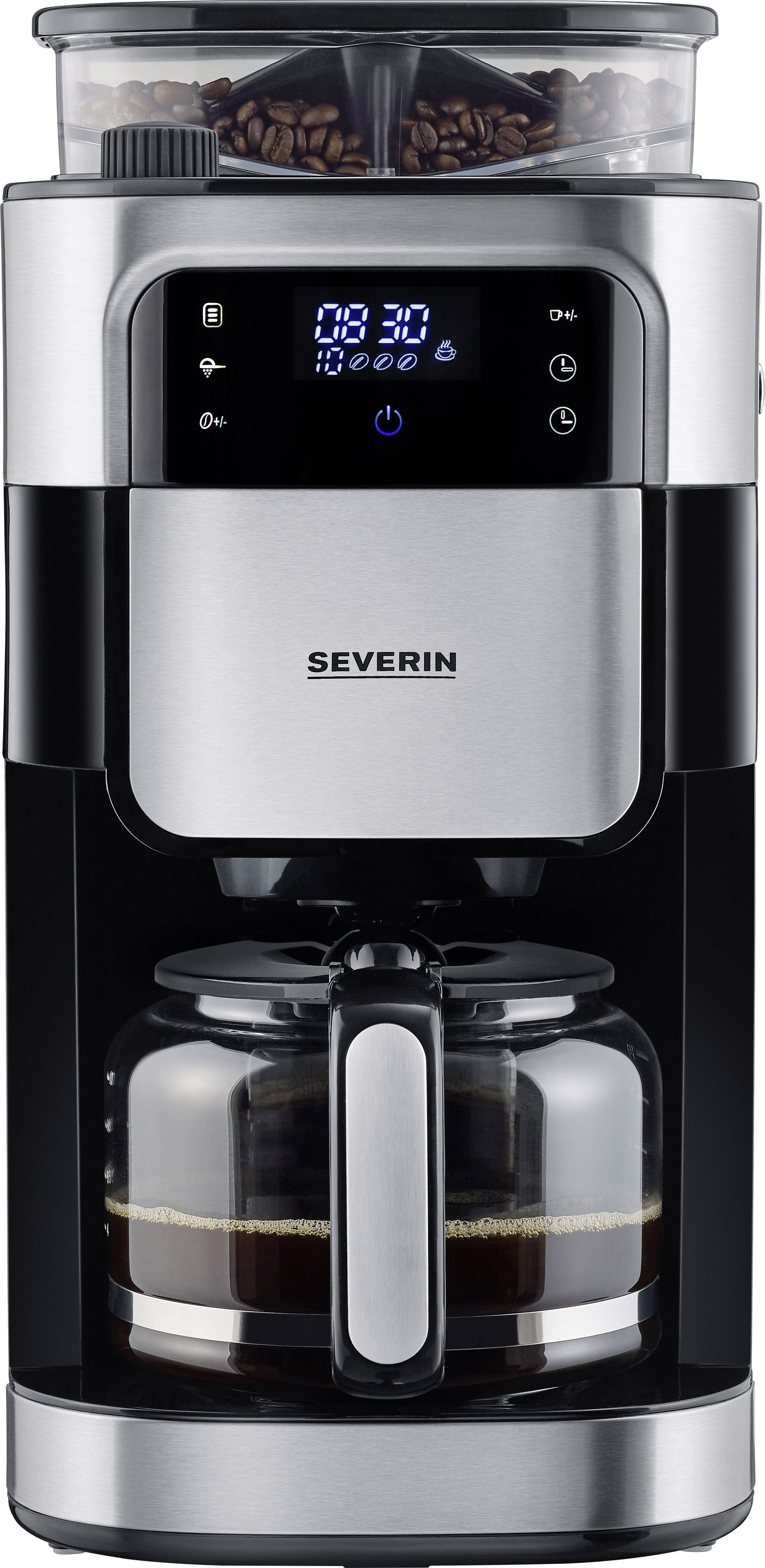 Severin KA 4813 Coffee maker Black, Stainless steel (brushed) Cup volume=10 Display, Glass jug, incl. grinder, Timer, Plate warmer, incl. filter coffee maker