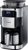 Severin Filterkaffeemaschine mit Mahlwerk und Edelstahl-Thermokanne, Coffee maker Black, Stainless steel (brushed) Cup volume=8 Display, Thermal jug, incl. grinder, Timer, Plate warmer, incl. filter coffee maker