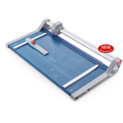 Paper cutting machine with metal base and ruler. 'New Generation 3' award in the red area on the right side.