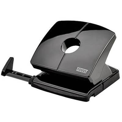 A black hole punch with an adjustable guide rail, suitable for punching paper.