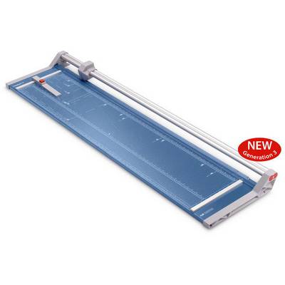 A blue paper cutter with metallic rails and a red lever. A red label displays 'NEW Generation 3'.