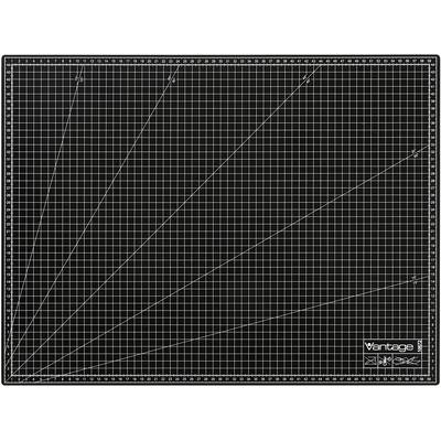 Black cutting mat with white grid, angle markings and a stamped 'Vantage' label in the bottom right corner.
