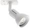 A white LED spotlight with a cylindrical body is mounted on an adjustable ceiling bracket.