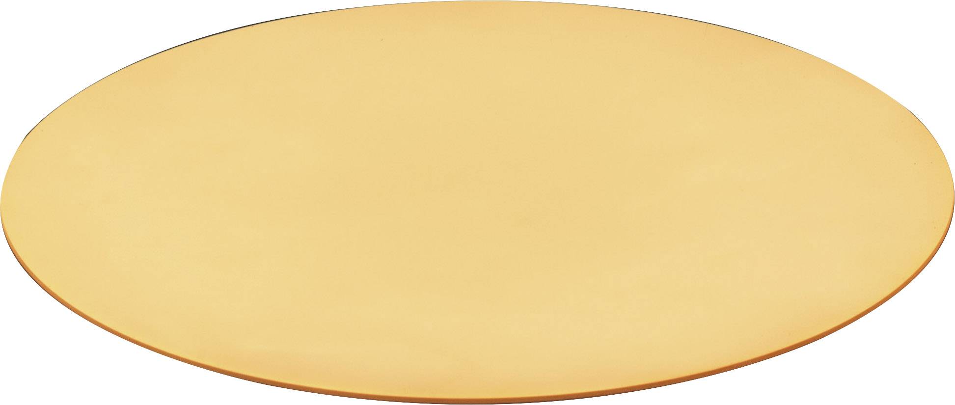 A round, flat, orange-coloured object against a white background.