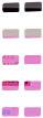 'Comparison of colour gradients in various shades from dark red to pink, divided into eight boxes.'