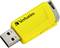 Yellow USB drive by Verbatim, open with visible connection.