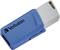A blue USB drive with the 'Verbatim' logo, cap partially open. Primarily used for storing digital data.