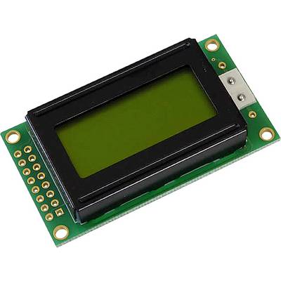 Small green LCD display module with connecting pins on a circuit board.