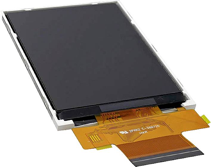 A small, rectangular LCD display with an orange flat ribbon cable, suitable for electronic devices or technical applications.