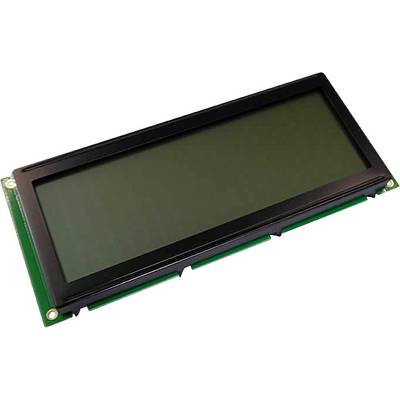 A rectangular LCD display with a black frame, mounted on a green circuit board, without any visible text or screen content.