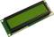 Green LCD display module with rectangular screen and mounting elements at the corners.