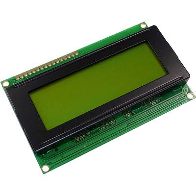 Green LCD display module with two rows of pins for electronic connection, suitable for microcontroller projects.