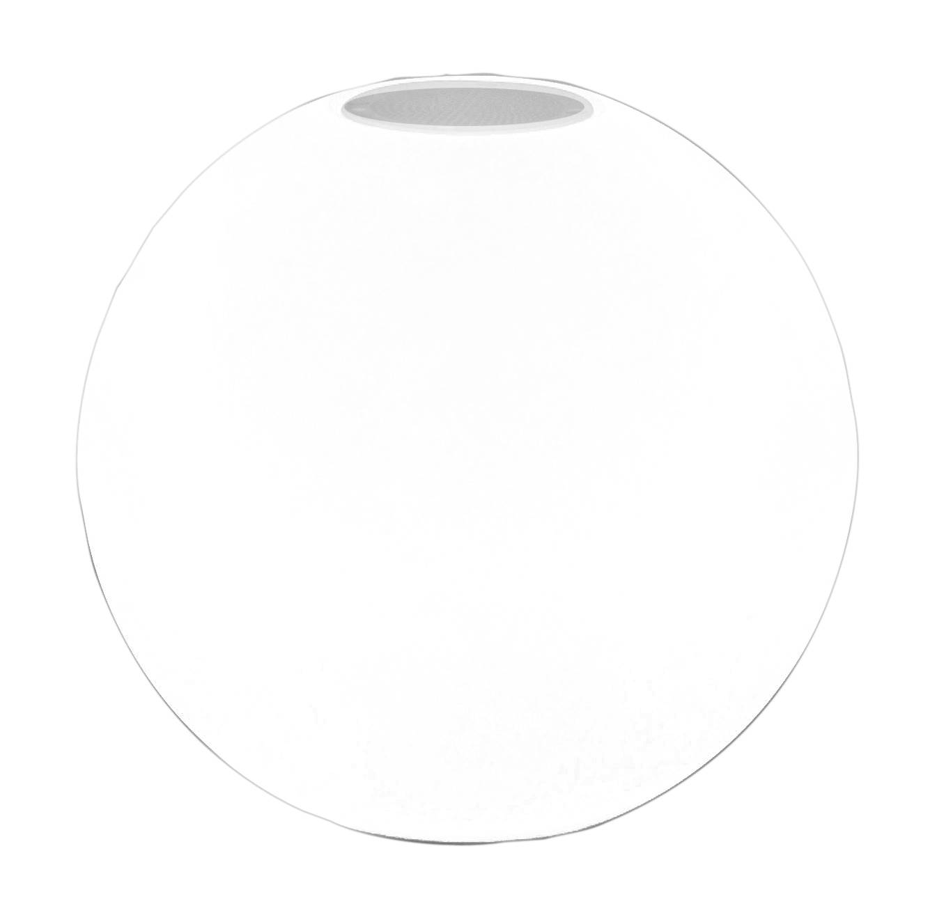 A white, spherical lamp with an open top. Minimalist and modern in design. Suitable for contemporary interiors.