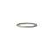 A dark grey metal ring lies flat on a white background, casting a subtle shadow beneath it.