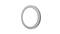 A white, flat, circular ring in front of a white background.