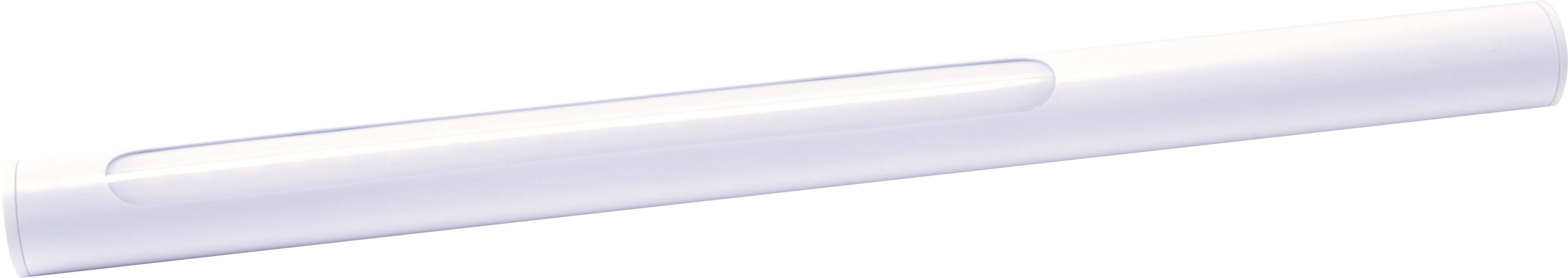 A white, elongated plastic rod with a smooth surface.