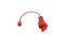 Red adapter cable with a Schuko plug on the left side and a red CEE socket with a cover on the right side.