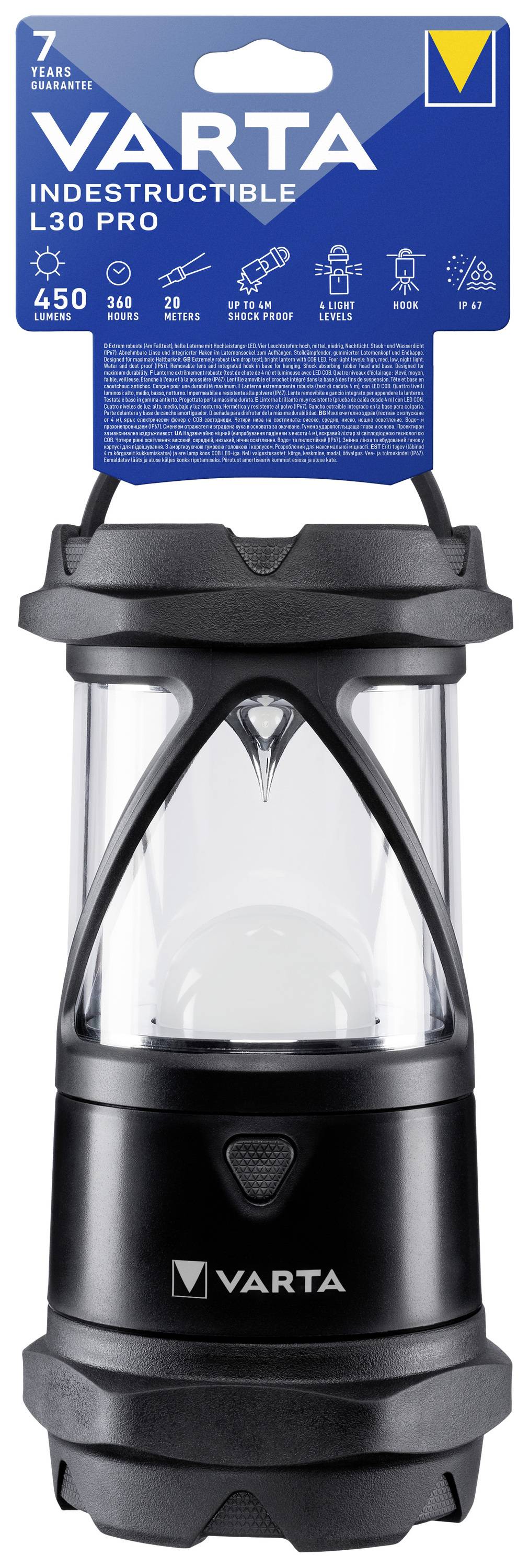 Varta 18761101111 Indestructible L30 Pro LED (monochrome) Camping lantern 450 lm battery-powered 623 g Black