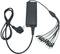 Black universal power supply with multiple connection plugs. Suitable for various electronic devices.