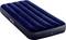 Blue air mattress with horizontal stripes, suitable for camping or guest accommodation.