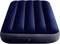 A blue inflatable air bed with a valve on the side, suitable for camping or guest accommodation.