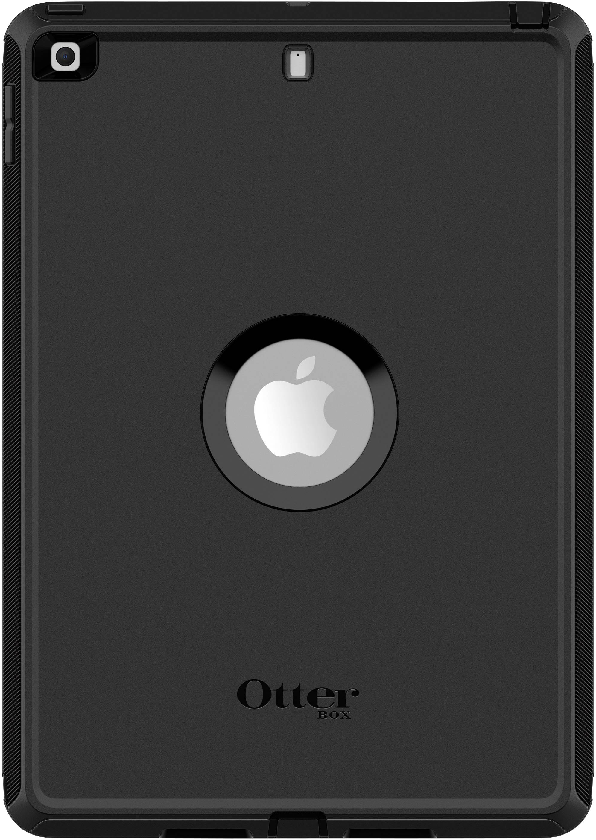 Black tablet case with Apple logo in the centre and 'OtterBox' text underneath.