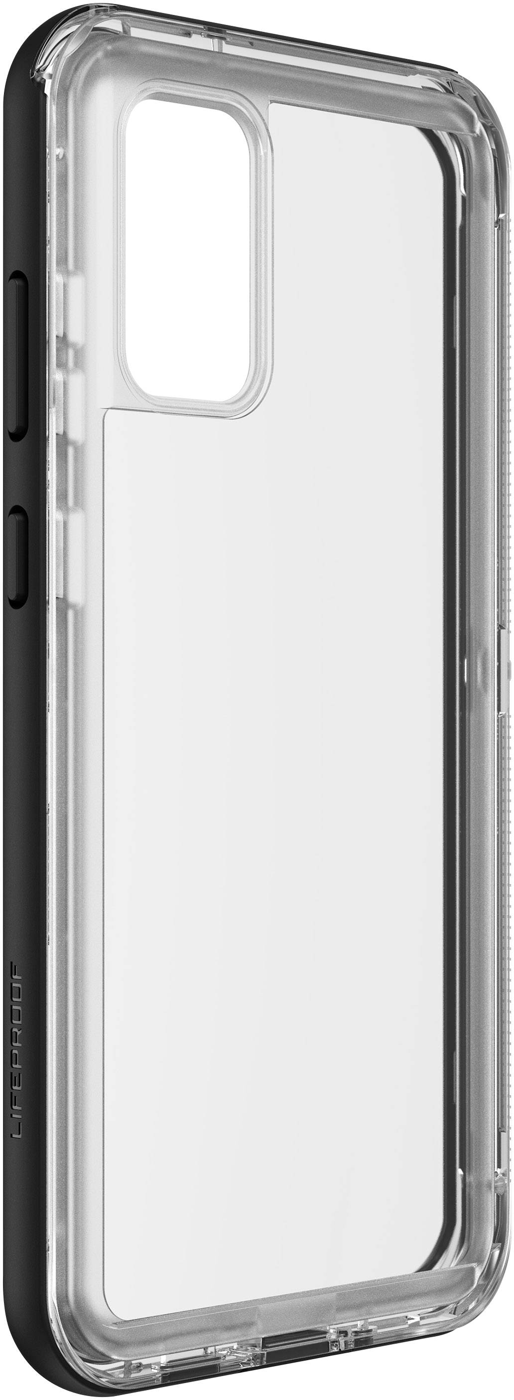 Transparent mobile phone case with a black border, suitable for a smartphone with a square camera aperture. Simple design.