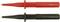 'Two test probes, one red and one black, for measuring electrical circuits.'