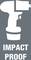 Pictogram of a hammer drill with the text 'IMPACT RESISTANT', symbolising its robustness against impacts.