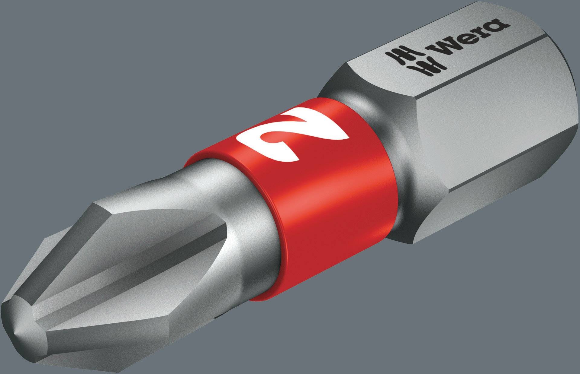 Phillips screwdriver bit with red ring, brand name on top; suitable for screw assembly, drilling or DIY tasks.