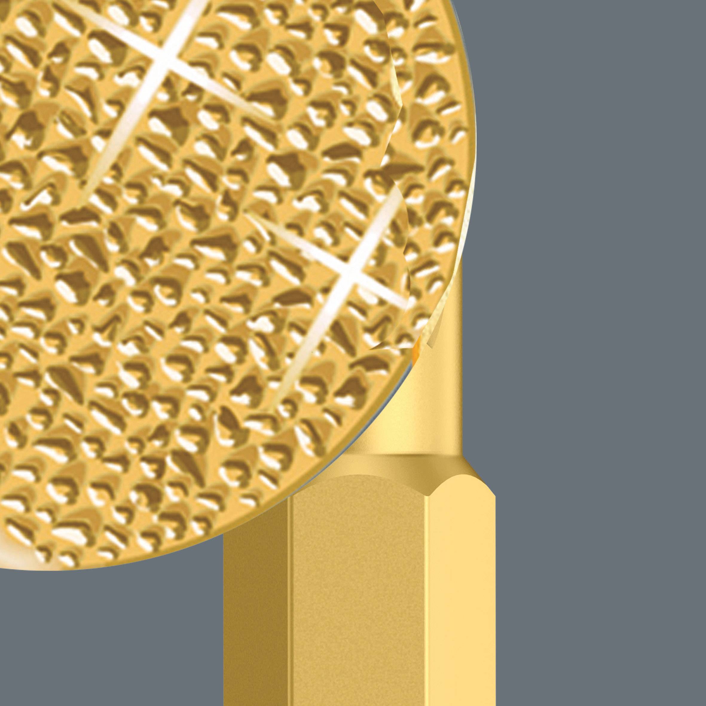 Golden microphone on a blue background, with a textured head and shiny surface.