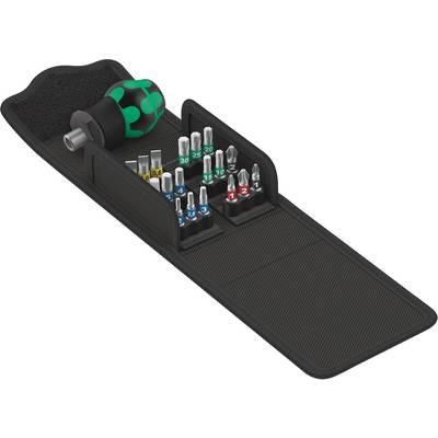 A screwdriver set comprising a handle and interchangeable bits in various sizes, neatly arranged in a case.
