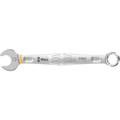 A silver double-ended spanner with 'Wera Joker 6003' inscription. One end has a circular holder; the other is designed in a more open configuration.