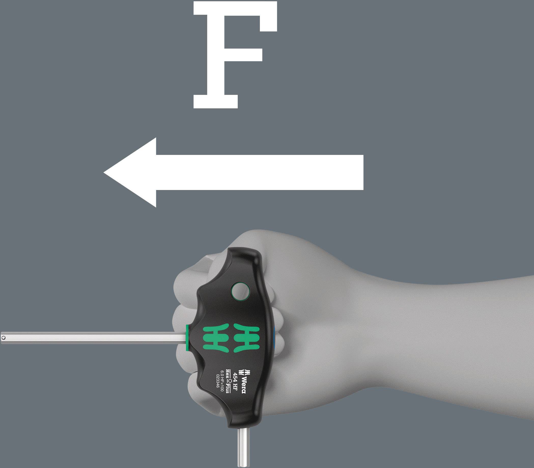 A hand is holding a screwdriver being used as a lever to generate higher torque with minimal effort.