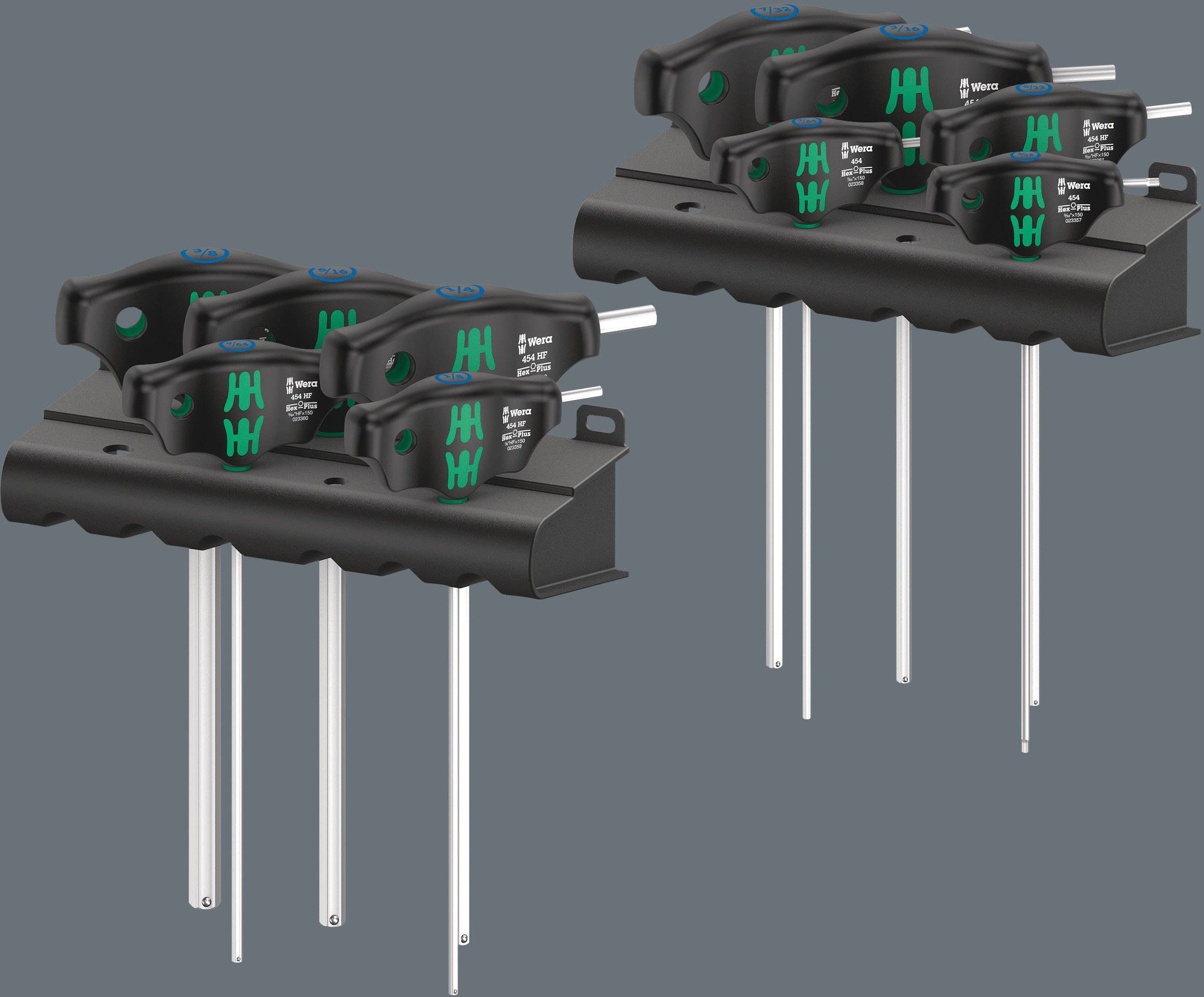 A set of black screwdrivers with T-handles, arranged in two different sizes. Ideal for use in various screw-related tasks.