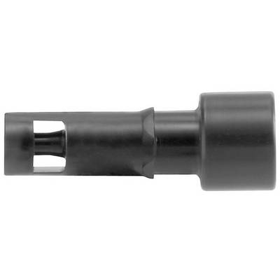 Metallic cylindrical component with an open end, likely a nozzle or connector piece, viewed from the side.