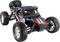 Toy off-road vehicle with large tyres and colourful bodywork, suitable for outdoor racing; emphasises off-road driving capabilities.