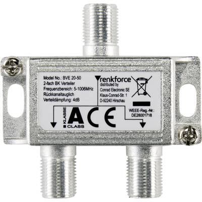 'Metallic 2-way BK distributor by the brand rentfence. Frequency range: 5-1006MHz, Back-coupling: 22dB, Distributor attenuation: 4dB.'
